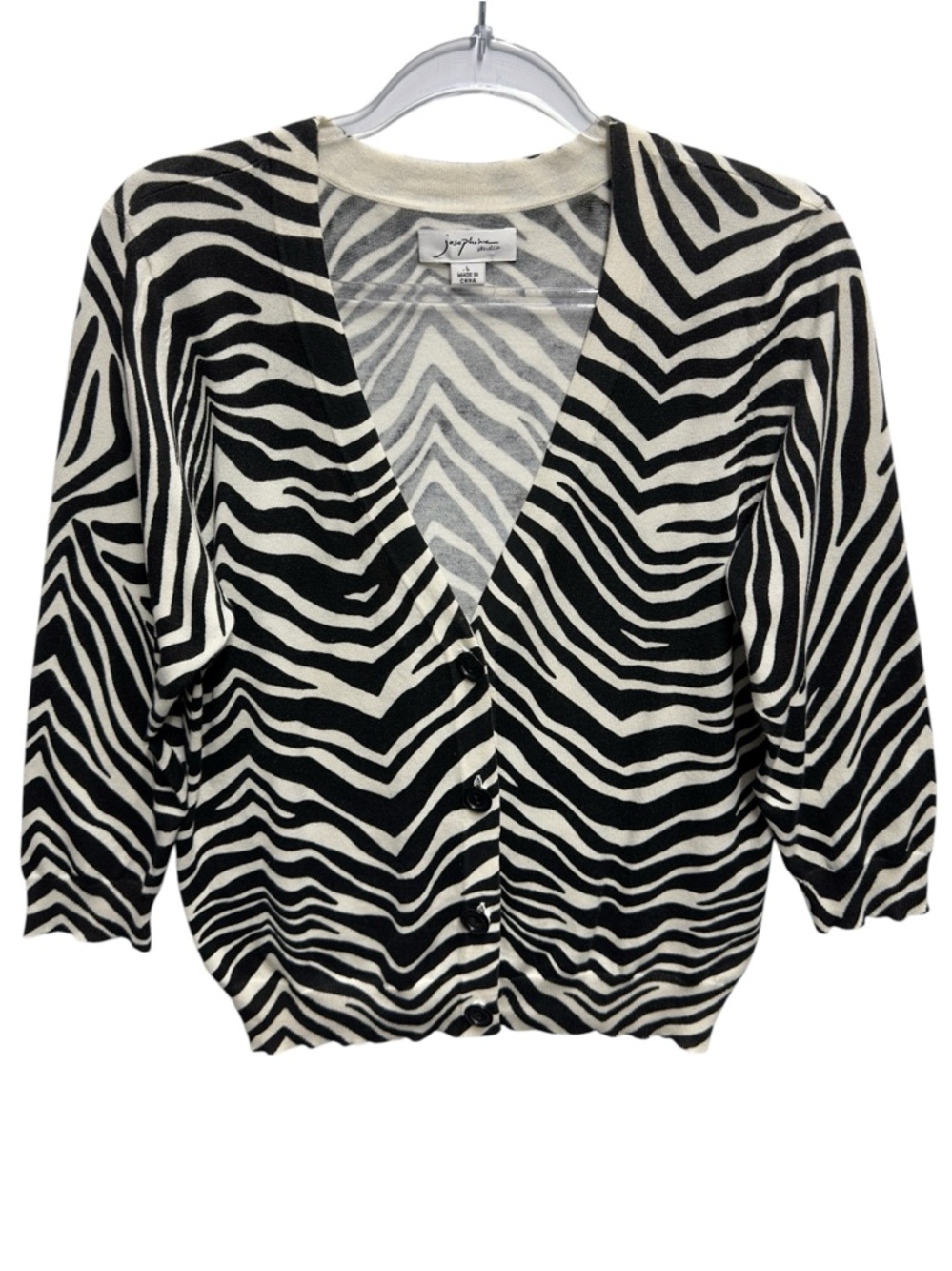 Cotton Knit Zebra Striped Sweater Cardigan Jacket Topper